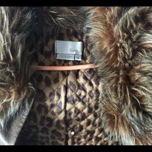 Spiegel leather below knee coat. Detachable collar